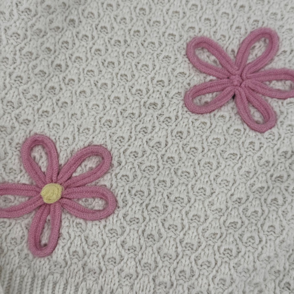 Willow & Wind Cream Pink Floral Applique Cropped Cardigan Sweater, Womens Medium - Picture 3 of 7